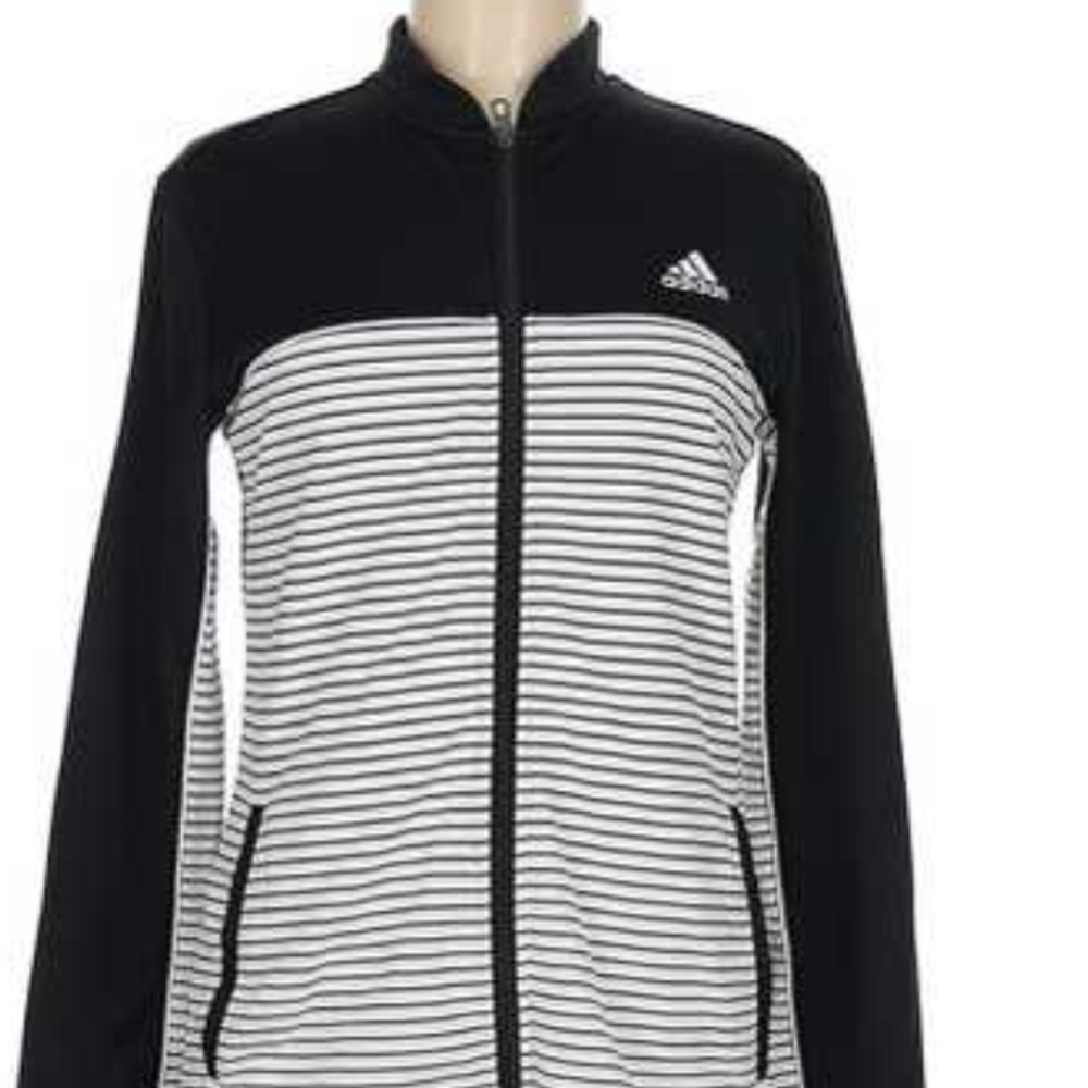 Adidas Black and White Performance Jacket with Stripes